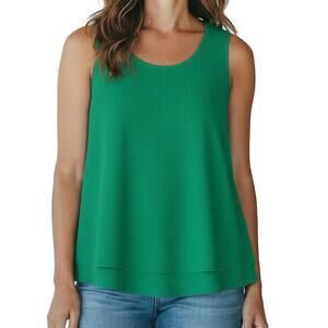 Soft Surroundings Kelly Green Crinkle Cotton Tank Top Lettuce Hem Medium